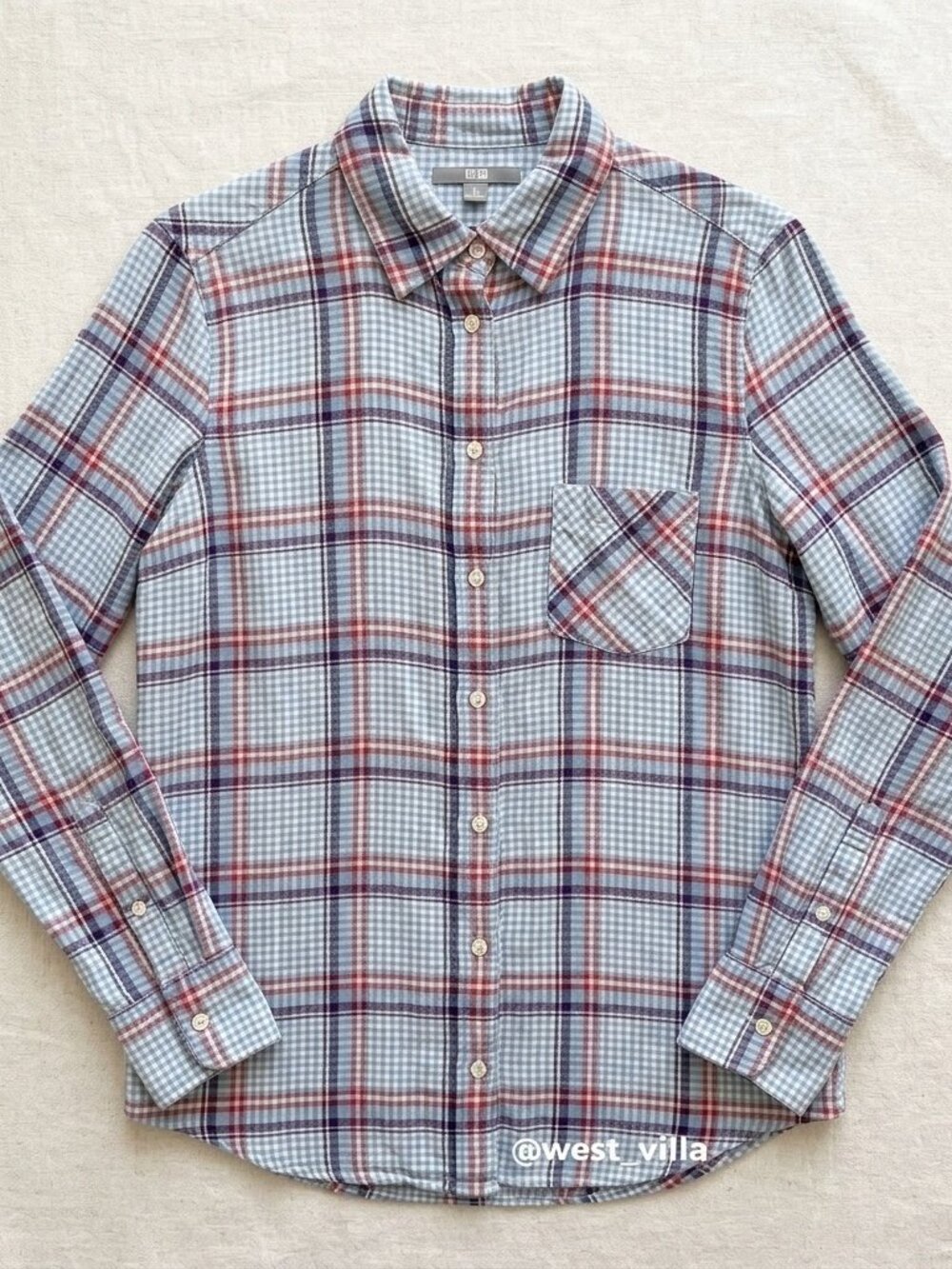 Uniqlo Womens Button Down Soft Brushed Checked Shirt Long Sleeve Top Plaid M